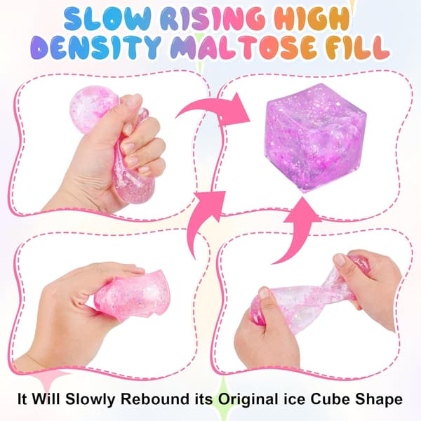 Nice Ice Cube Fidget Squishies Stressbolde, Ice Cube Squishy Langsom Stigning, Squishies Ice Squeeze Ball, Squishy Stressaflastning (Glitter Pink) Pink