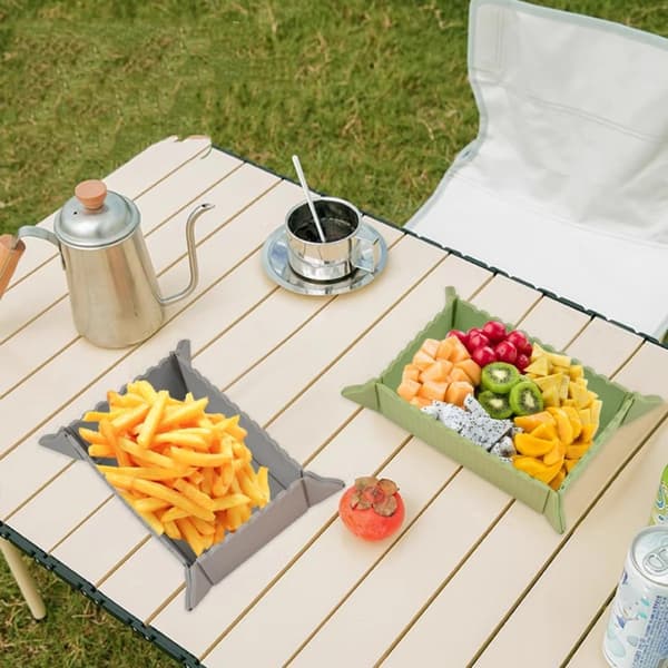 Sammenleggbart matbrett i silikon, gjenbrukbart serveringsbrett, egnet for camping, reise, barn, BPA-fritt, plassbesparende.