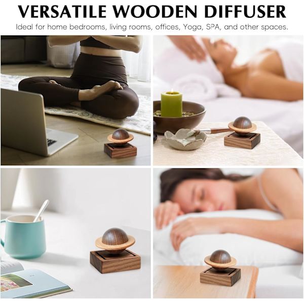Æterisk olie-diffuser i træ - Aromaterapi-diffuser i valnøddetræ til hjemmet, kontoret, bilen, yogastudiet og spa - Passiv diffuser til skrivebordsindretning