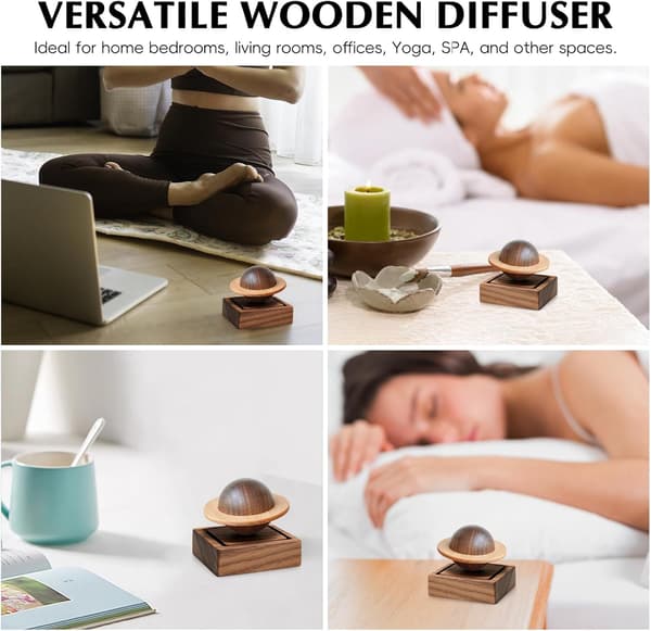 Eterisk oljediffuser i trä - Aromaterapidiffuser i valnötsträ för hem, kontor, bil, yogastudio och spa - Passiv diffuser för skrivbordsdekor