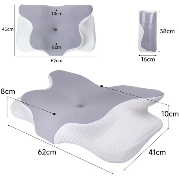 Sommerfugleformet Memory Foam Nakkepude - Ergonomisk Sidestøtte med Langsom Tilbagevenden for Dyb Søvn (Grå)