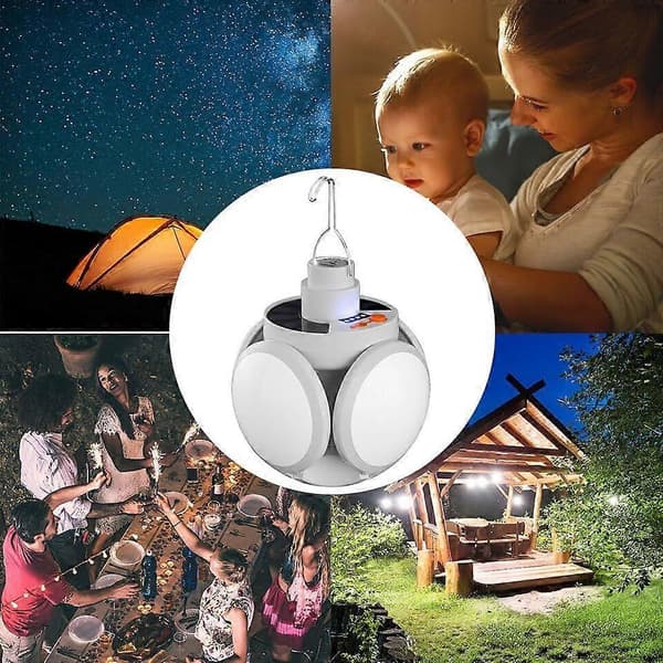 LED solcellelygter og lommelygter, USB genopladelig vandre- og campingteltlampe