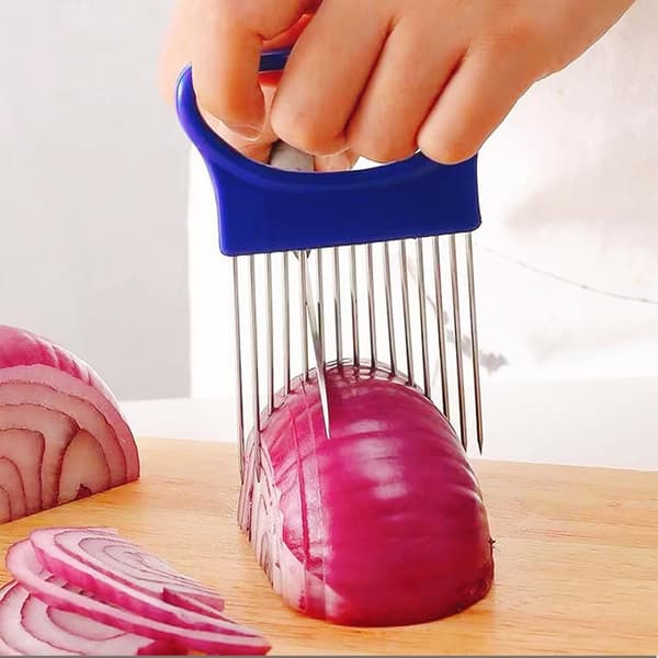 4-pack lök-hackare med lock, grönsaksskärare i rostfritt stål för tomat, potatis, citron, avokado, multifunktionell mathackare för köksassistent