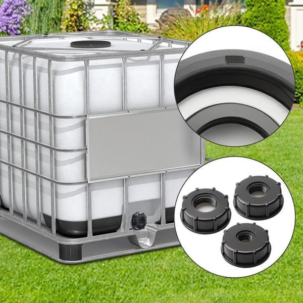 3 IBC-adapterin sarja S60x6, 3/4\" 1/2\" 1\" korkki, 1000L säiliöön, liitäntä