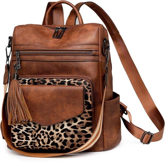 Ryggsäck - Dammode Ryggsäck Handväska för Kvinnor Läder Multifunktionell - PU Dam Axelväska - brun leopardmönster