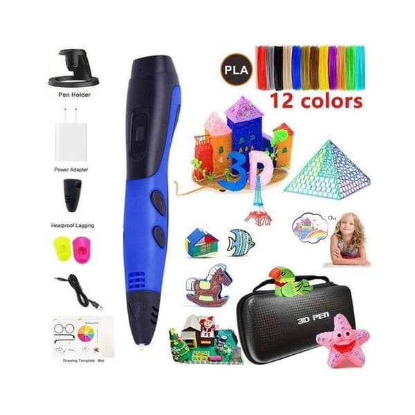 3D-penn - 3D-penn startsett - 3D-penn for barn - Kompatibel med 12 PLA-kabelfarger - ABS/PLA-kabelgave
