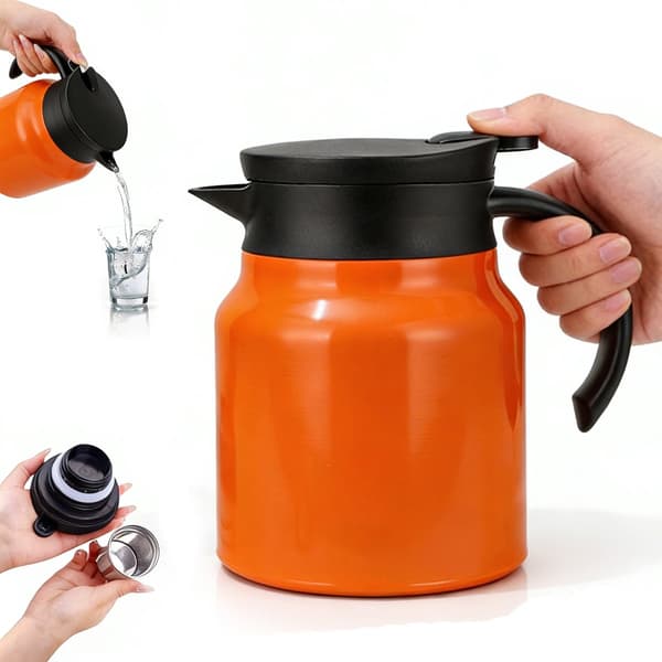 1L Dobbeltvægget Termokande i Rustfrit Stål med Infuser – Isoleret Kaffe- og Temaskine, Trykknaplåg, Langvarig Varmefastholdelse