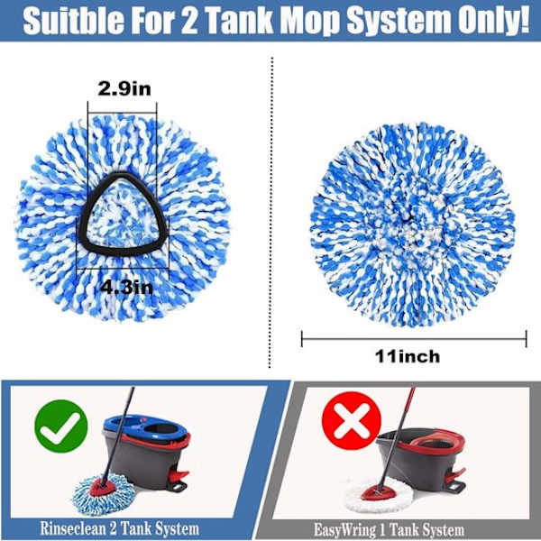 4x mopphoder – egnet for Vileda O-Cedar RinseClean 2-tankssystem – mikrofiber mopprefill – maskinvaskbar – blå/hvit