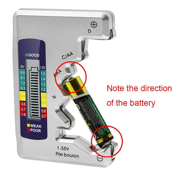 Wolfride AA batterikontrolltester Universal batteritester 9v batteritester Digital skjerm for AAA AA C D N 9V batteri 1,55V knappcelle