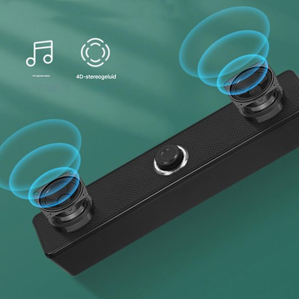 Højttaler - USB Soundbar - Kablet Controller - Til Computer - Stereolyd - Til Arbejde & Gaming - Ingen Bluetooth - Sort - Lang Format - 1 Styk