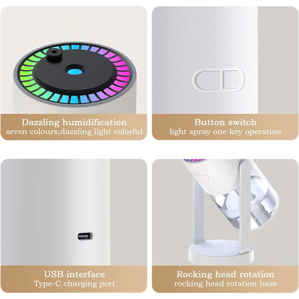Bærbar Ultralyd Luftfukter, Mini Bil Luftfukter Diffuser Med Stjerneprojektorlys, Stille Luftdiffuser Med USB-Lading For Hjemmebil (1 hvit)