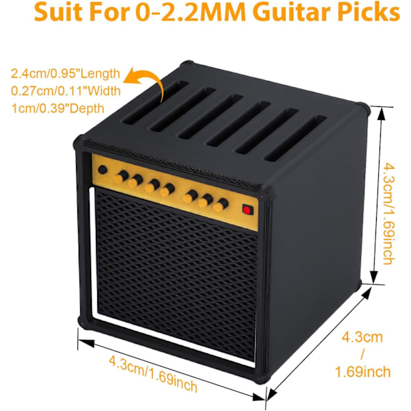 Gitarrplektrumhållare, förstärkare högtalarplektrumhållare med 5 celluloidgitarrplektrum, gitarrplektrumförvaringslåda för gitarr-, bas-, ukulelespelare