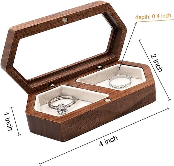 Trä Dubbel Ring Box Smyckeskrin Graverad Trä Ringhållare för 2 Ringar Förlovningsförslag Bröllopsceremoni Ringbärare Box Alla hjärtans dag Mors Dag