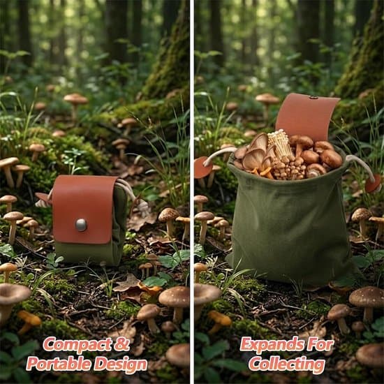 Sammenfoldelig lærredstaske med snoretræk - Lærreds-bæltetaske til indsamling af vilde planter og dyr - Opbevaringstaske til camping og jungleaktiviteter 20,2 x 20,2 cm