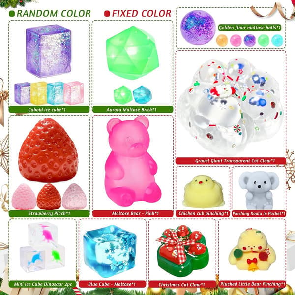 2026 Squishy Julekalender, 24 Stk. Sensorisk Fidget Legetøj, Bløde Klemmelegetøj og Stressbolde, Overraskelsessæt til Børn