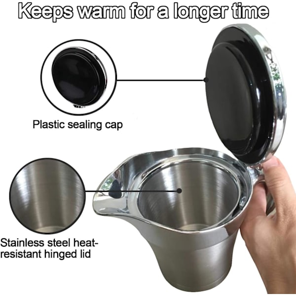 Sovseskåle, sovsevarmer, dobbeltvægget rustfrit stål, flødekande og karamelsauce til kaffe, 16 oz rustfri stålkande (16 oz)