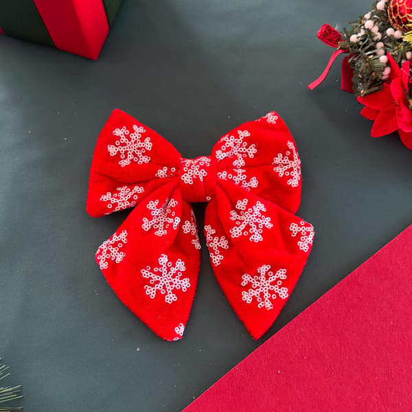 Hårklämma för damer - Röd glitterrosett med strass, festlig håraccessoar för julfester (1-pack) red