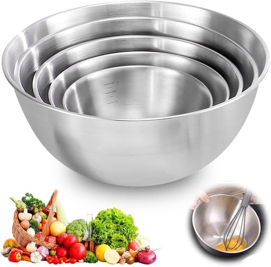 Miksboller i rustfritt stål - 5-dels sett - 304 rustfritt stål - 17, 19, 22, 25 og 28 cm - Stablebare og tåler oppvaskmaskin - For matlaging, baking og servering