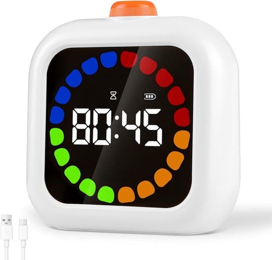 Køkkentimer - 99-minutters visuel timer - Pomodoro-timer med farvet statuslinje - Hvid