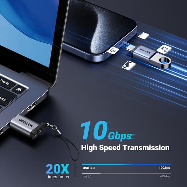 UGREEN USB til USB C-adapter 2-pakning, 10 Gbps USB C hunn til USB hann-adapter Thunderbolt-kompatibel med iPhone 16 15, MacBook, iPad