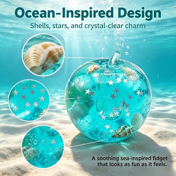 Blå Ocean Slushy Æble Squishy, Gelfyldte Fidget Klemmelegetøj til Angstlindring