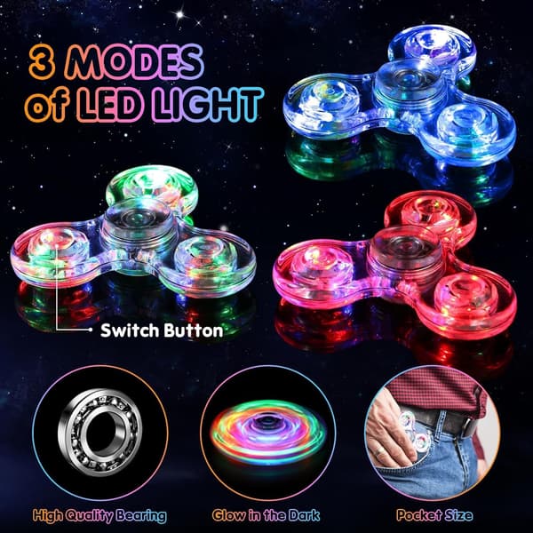 Fidget Spinners, 2-pakning LED-lysende sensoriske leker for stresslindring, bursdagsgaver for barn og voksne med angst
