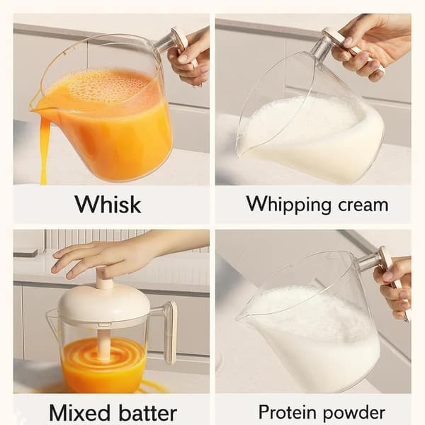 Lyserød Push-Action Håndpisker - Ergonomisk Multi-Blads Mixer til Æg, Fløde, Mælkeskummer & Pandekagedej Light Pink