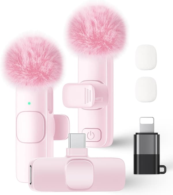 Trådløs Lavalier-mikrofon til iPhone iPad og Android-telefon, 2-pak reversmikrofon Plug and Play Trådløs mikrofon Støjreducerende mikrofon til video