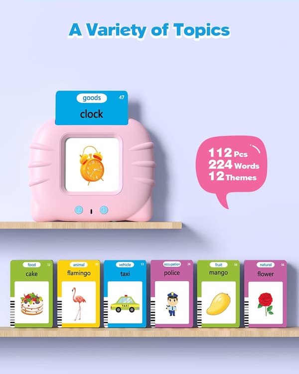 Talende Flashcards til Småbørn 1-4 år - 224 Ord Engelsk Læring Pink Sensorisk Legetøj til Autisme & Taleterapi pink