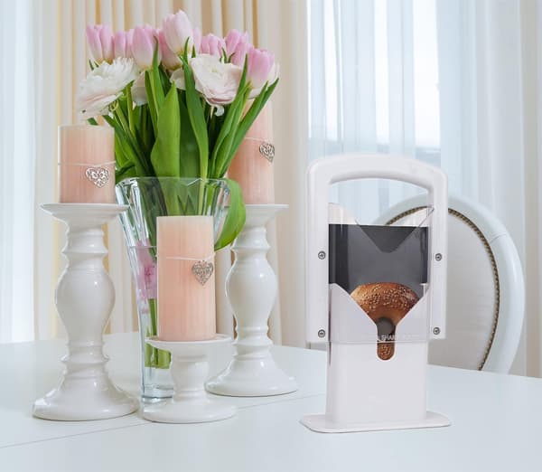 Bagel Slicer, perfekt til bagels, bagel cutter rustfrit stål (hvid)