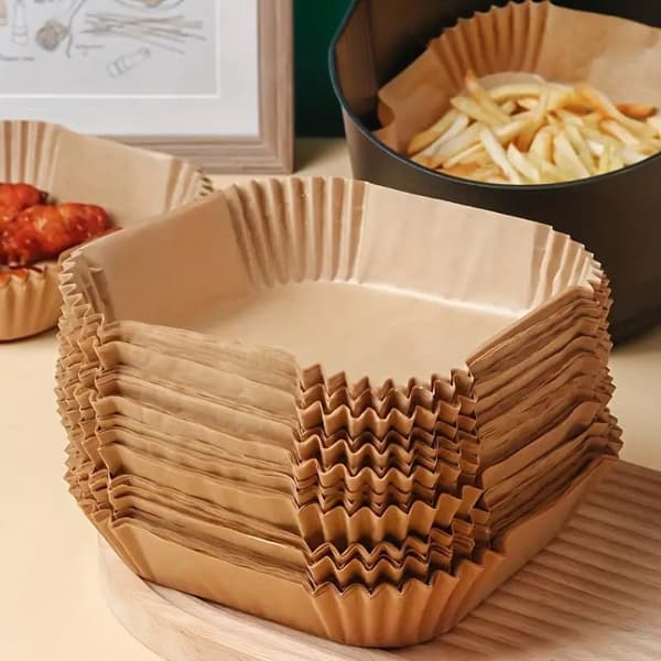 Air Fryer Pappersfoder, 100 st Bakplåtspappersfoder, Non-Stick och Oljesäkra för Enkel Rengöring/Fyrkantiga