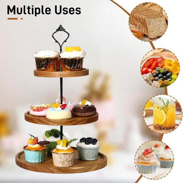 3-lags Akacietræ Cupcake Stand - Træ Kage Display til Bryllupper, Fødselsdage, Eftermiddagste & Julefrokost Dekoration