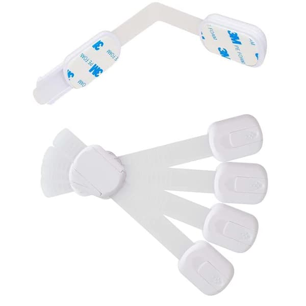 Barnsäkerhetslås för kylskåp, skåp, låda, frys & dörr med 2 extra starka självhäftande - Vit (4-pack Vit)
