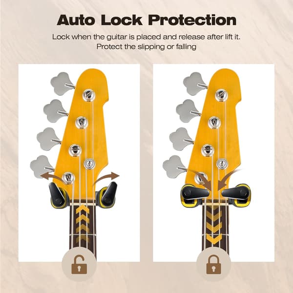 Gitarrväggfäste, Gitarrhängare med autolås, Gitarrkrok Kajakpaddelhållare Hängare Väggförvaring, Gitarrhållare Säkerhet och Halkfria Krokar
