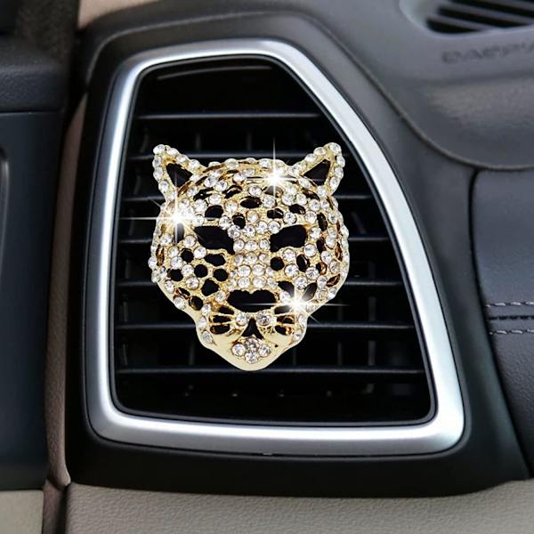 2 stk. Bling Leopard Luftventilklips, Krystall Leopard Bil Luftfriskere Ventilklips Bil Diffuser Ventilklips Rhinestone Dekor Interiørdekor (Gull)