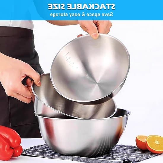 Miksboller i rustfritt stål - 5-dels sett - 304 rustfritt stål - 17, 19, 22, 25 og 28 cm - Stablebare og tåler oppvaskmaskin - For matlaging, baking og servering
