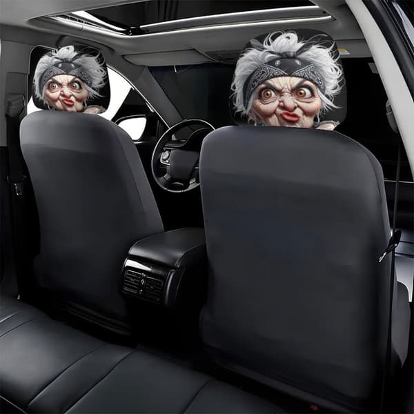 Cartoon Grandma Design Car Neck Pillow Soft Polyester Headrest Cover 1 Pair