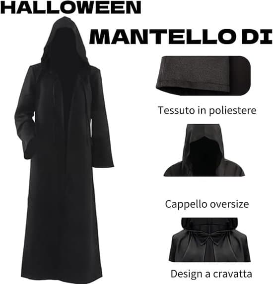 Lang sort hættekappe, unisex, Halloween-stil, lang sort Halloween-kappe, cosplay-kappe.