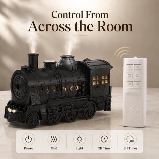 Tog Aroma Diffuser - 300ml Vintage Damptog Diffuser - Luftfukter med 2-farget LED-lys - 2 Tåkemoduser - Automatisk avslåing