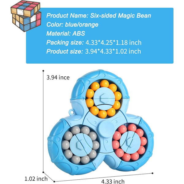 Fidget Spinner Cube, Roterende Legetøj, Håndholdt, Stresslindring (3 Hoveder: Blå)