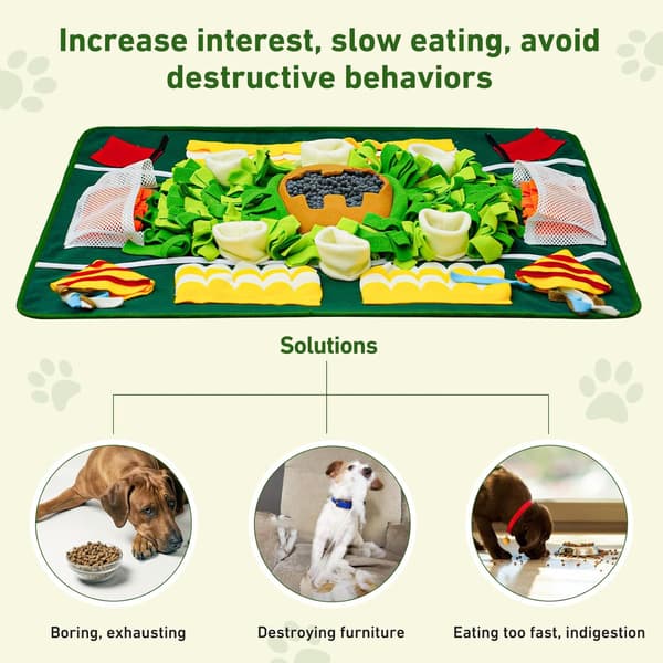 Stor 61x81 cm Snusemåtte til Hunde - Interaktivt Slow Feeder Puzzle til Angstdæmpning & Mental Stimulation, Alle Racer