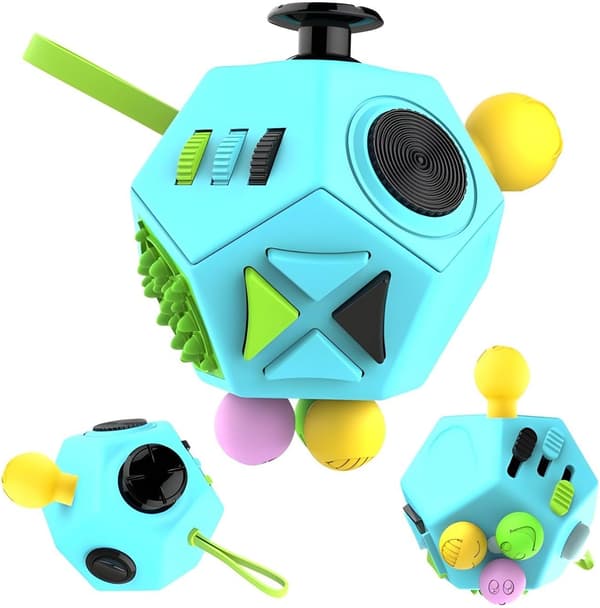 Fidget Toys Cube 12-sidet dekompressionskube lindrer stress mod angst depression med autisme for børn og voksne (sort grøn blå-)