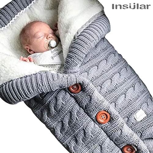 Insular Varm Baby Sovsäck Kuvert Vinter Barn Sovsäck Åkpåse Barnvagn Stickad Sovsäck Nyfödd Stickad Ullfilt (Grå)