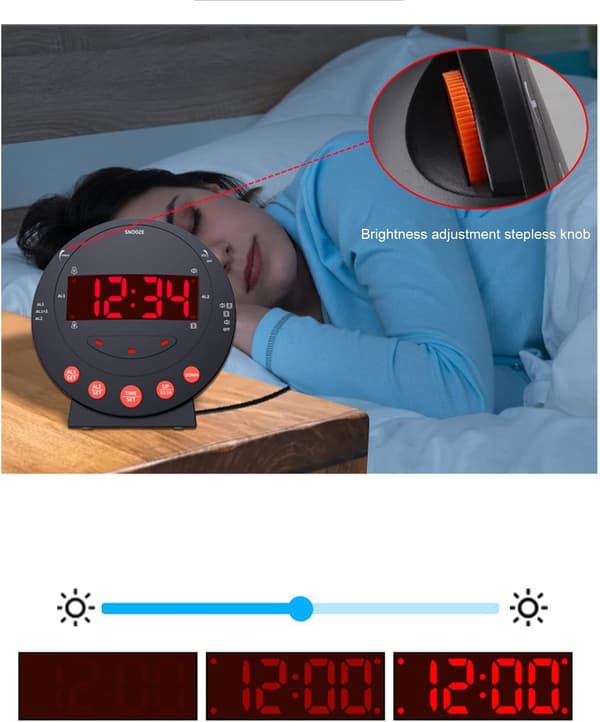Väckarklocka, 110 decibel, rött blinkande ljus, supervibrator, extra hög väckarklocka för studenter, Sonic Alert, vibration, för djupsömn.