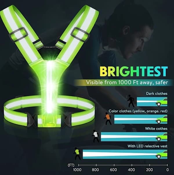 LED refleksvest løping, USB oppladbar LED lysvest