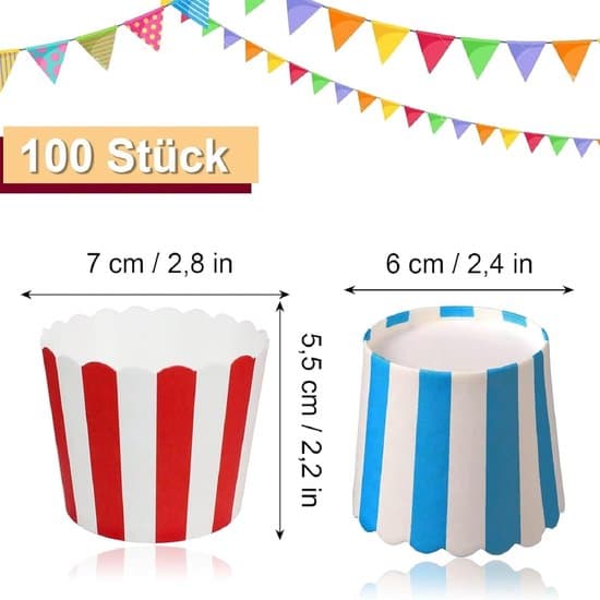 Muffin Papirforme – Røde og Blå Cupcakeforme – 100 Stykker – Stribede Papir Cupcake Wrappers – Papir Bageforme – Velegnet til Fester, Festivaler