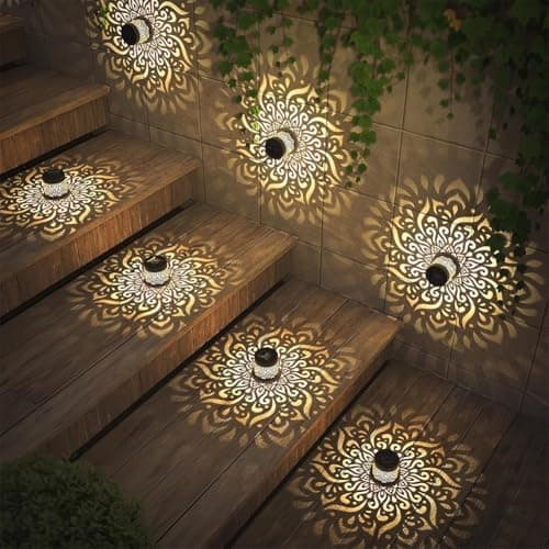 2 stk. solcellelamper LED hagelys utendørs vegglamper solcelle Mandala lys dekor solcelle Mandala lys utendørs for gjerde hage stolpe uteplass bakgård
