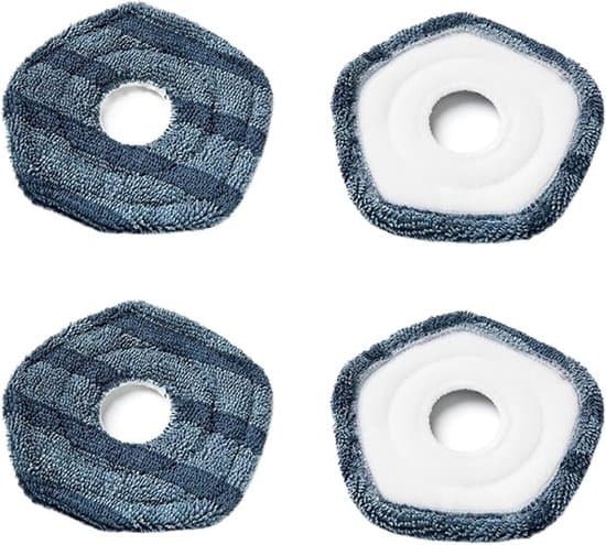 4 Stykker - Moppepuder egnet til Eufy X10 Pro Omni & Eufy X9 Pro - Vaskbare & Genanvendelige Moppepuder - Blød Mikrofiberudskiftning - Stribefri & Hurtigtørrende