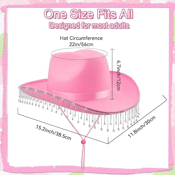 Brud cowboyhatt - Vikbar hatt - Perfekt för möhippor - Med strass - Rosa