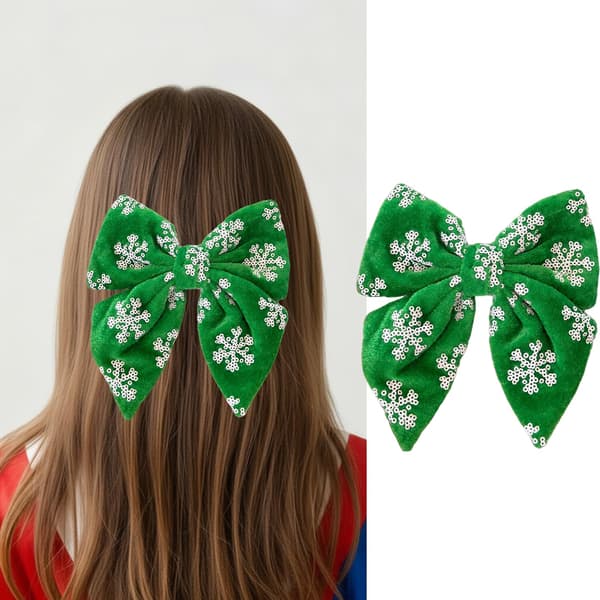 Hårklämma för damer - Grön glitterrosett med strass, festlig håraccessoar för julfester (1-pack) green